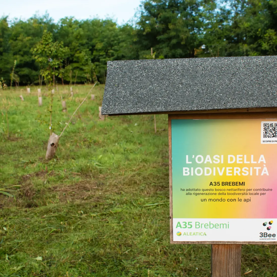 Cartello dell'oasi della biodiversità A35 Brebemi