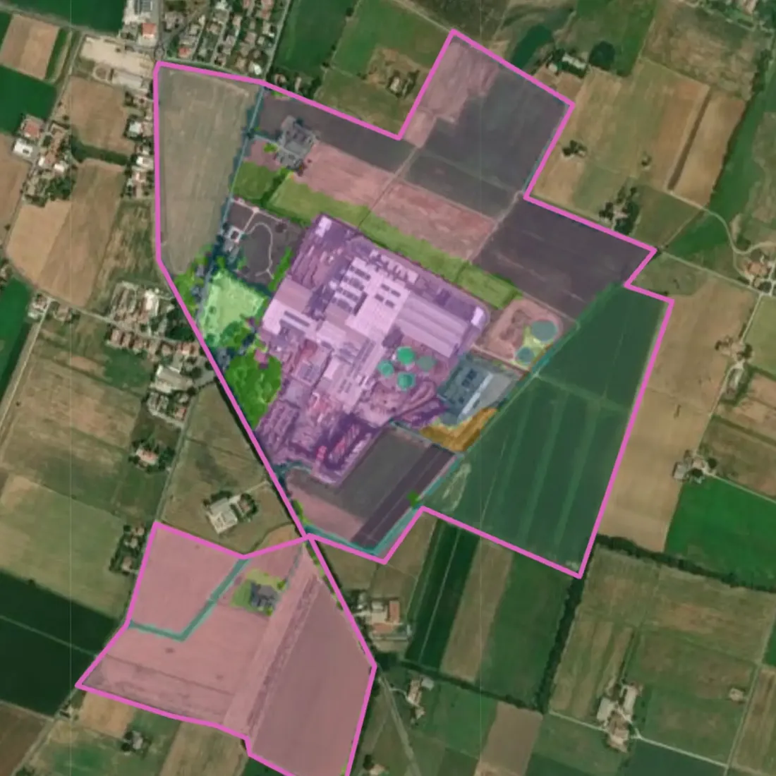 Mappa satellitare di un sito agricolo con le aree analizzate