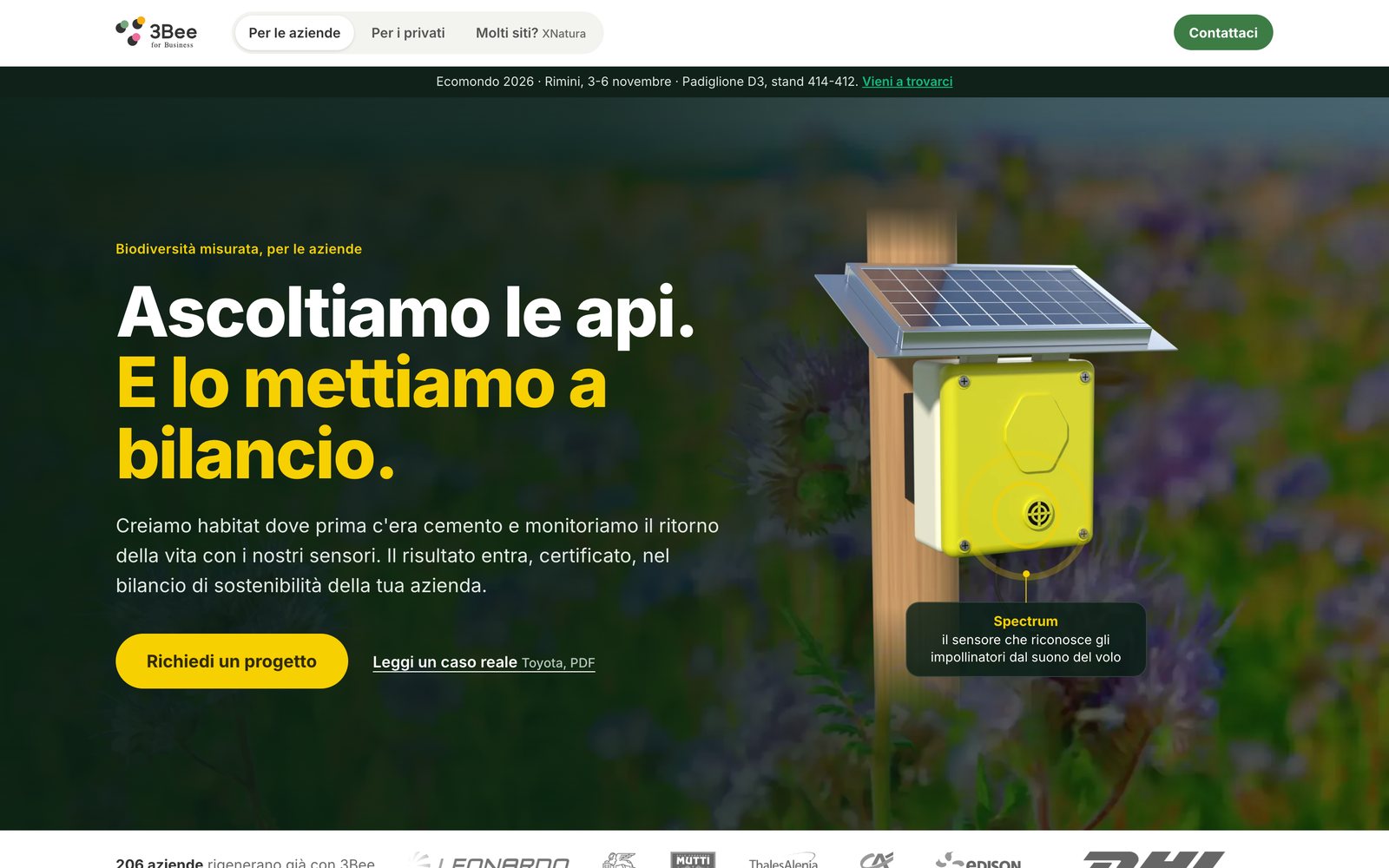 La home riprogettata: titolo Ascoltiamo le api, e lo mettiamo a bilancio, con il sensore Spectrum